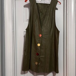 Olive Green Sleeveless Vest with Multicolor Buttons